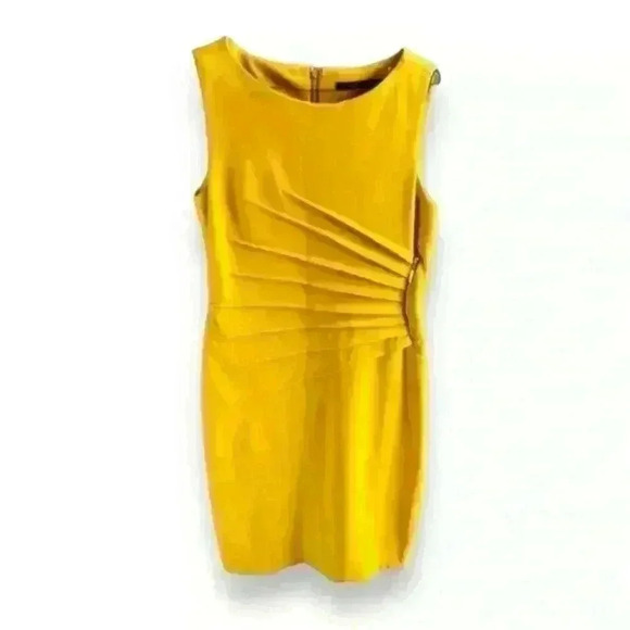 Ivanka Trump Mustard Yellow Sunburst Sheath Dress Size 14​ - Picture 1 of 6